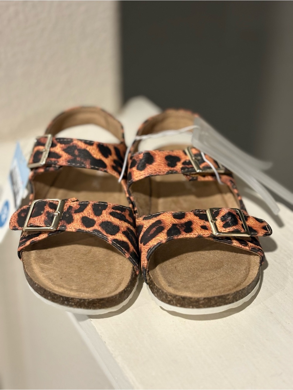 New- Cat & Jack Reagan Footbed Sandals Brown Leopard Print Little Girl Sz 12 - Picture 3 of 6